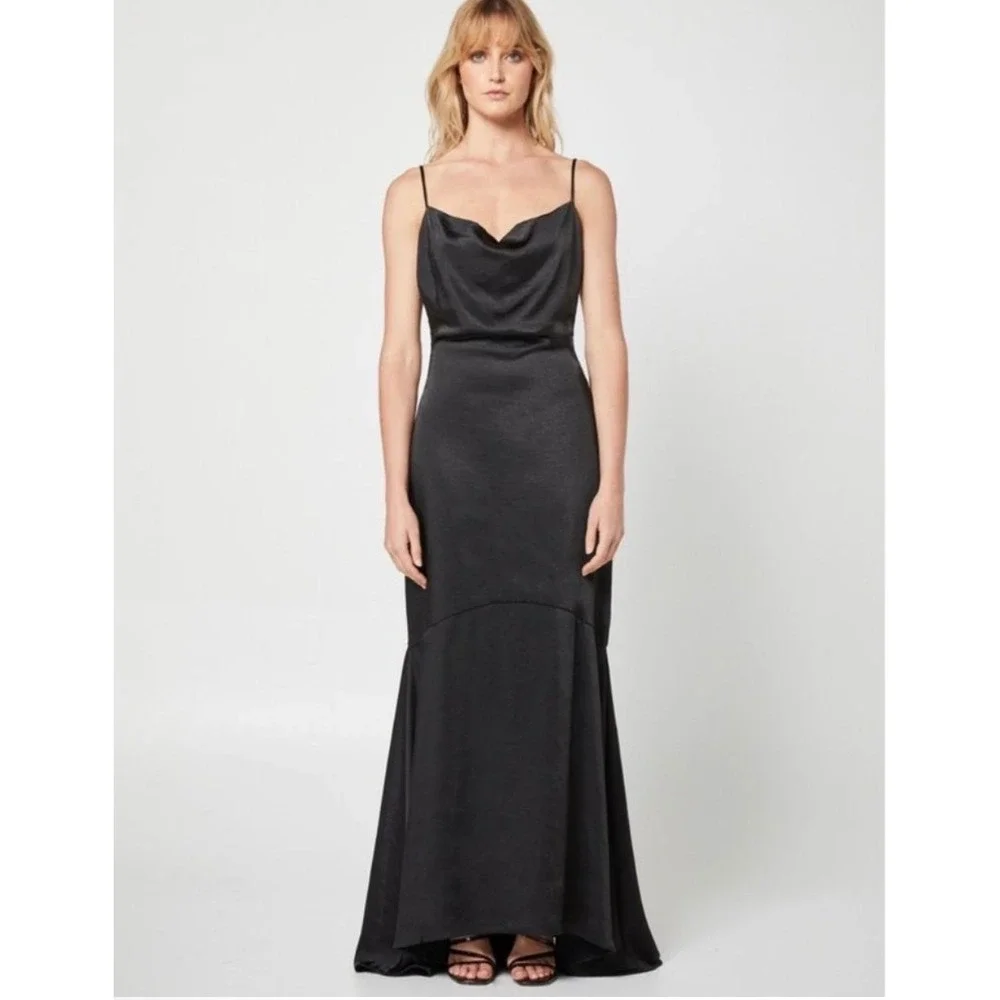 Elliatt Felecia Black Hammered Satin Maxi‎ Gown Sz Small NWT Retail $298